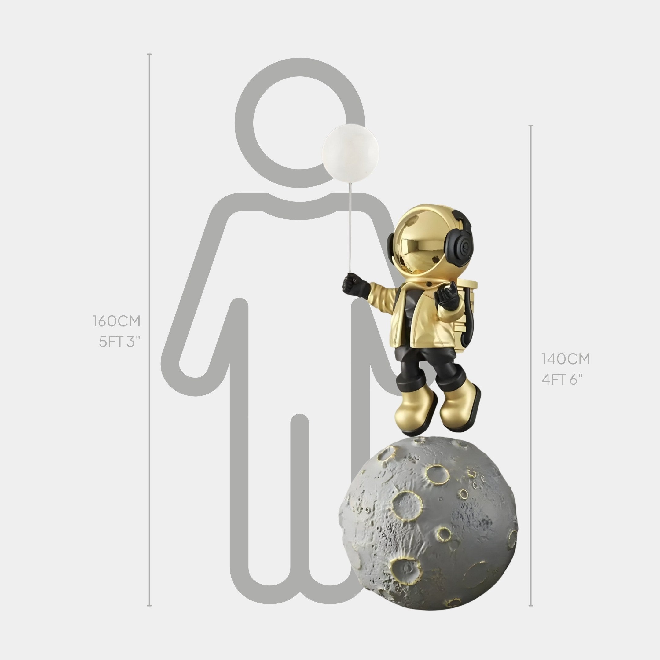 Große himmlische goldene Astronauten-Luftballon-Mondlauf-Skulptur - 140 cm