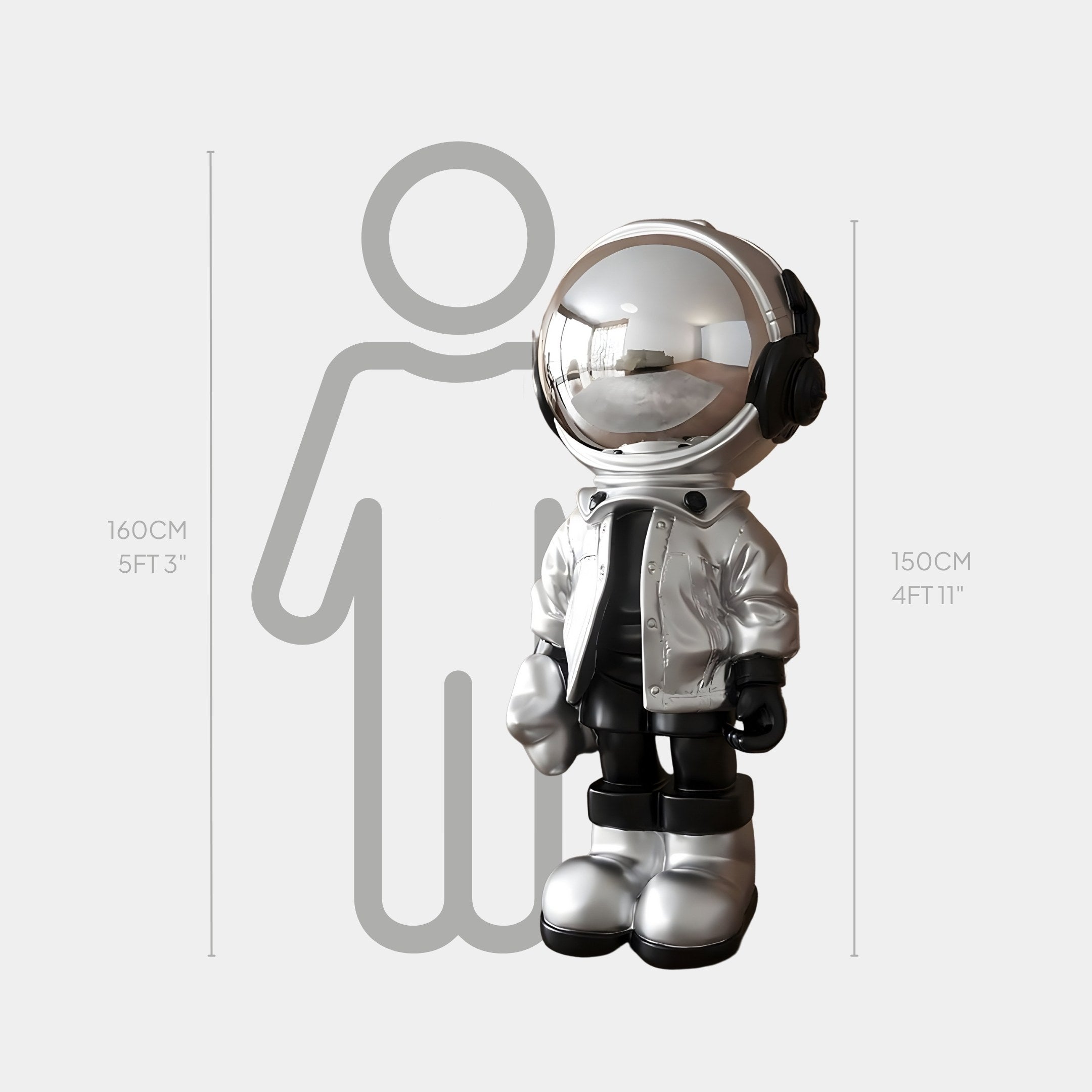Große Lunar Silver Astronaut Beats Skulptur - 150cm
