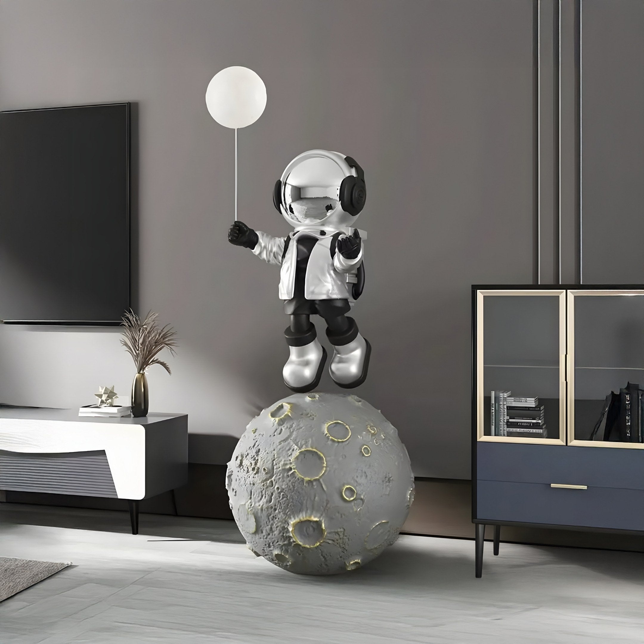 Große Lunar Silber Astronaut Glow Ballon Mondlauf Skulptur - 140 cm