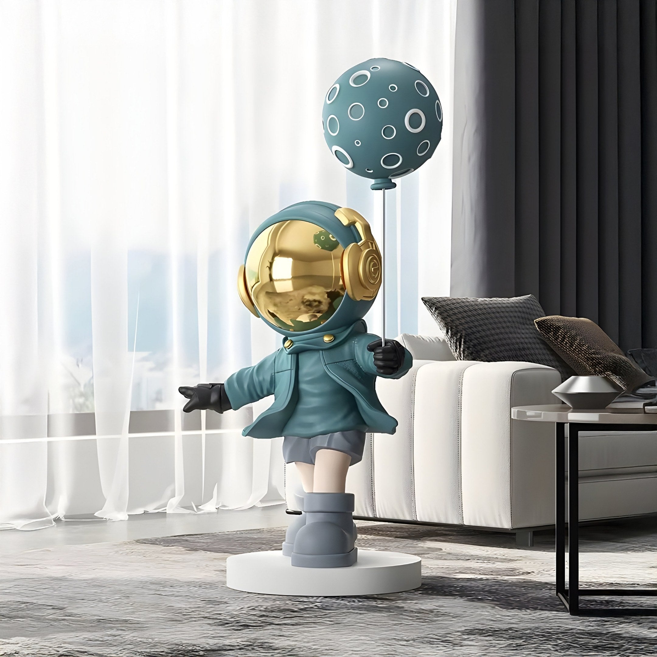 Mittlere galaktisch blaue Astronauten-Mond-Luftballon-Skulptur - 96 cm