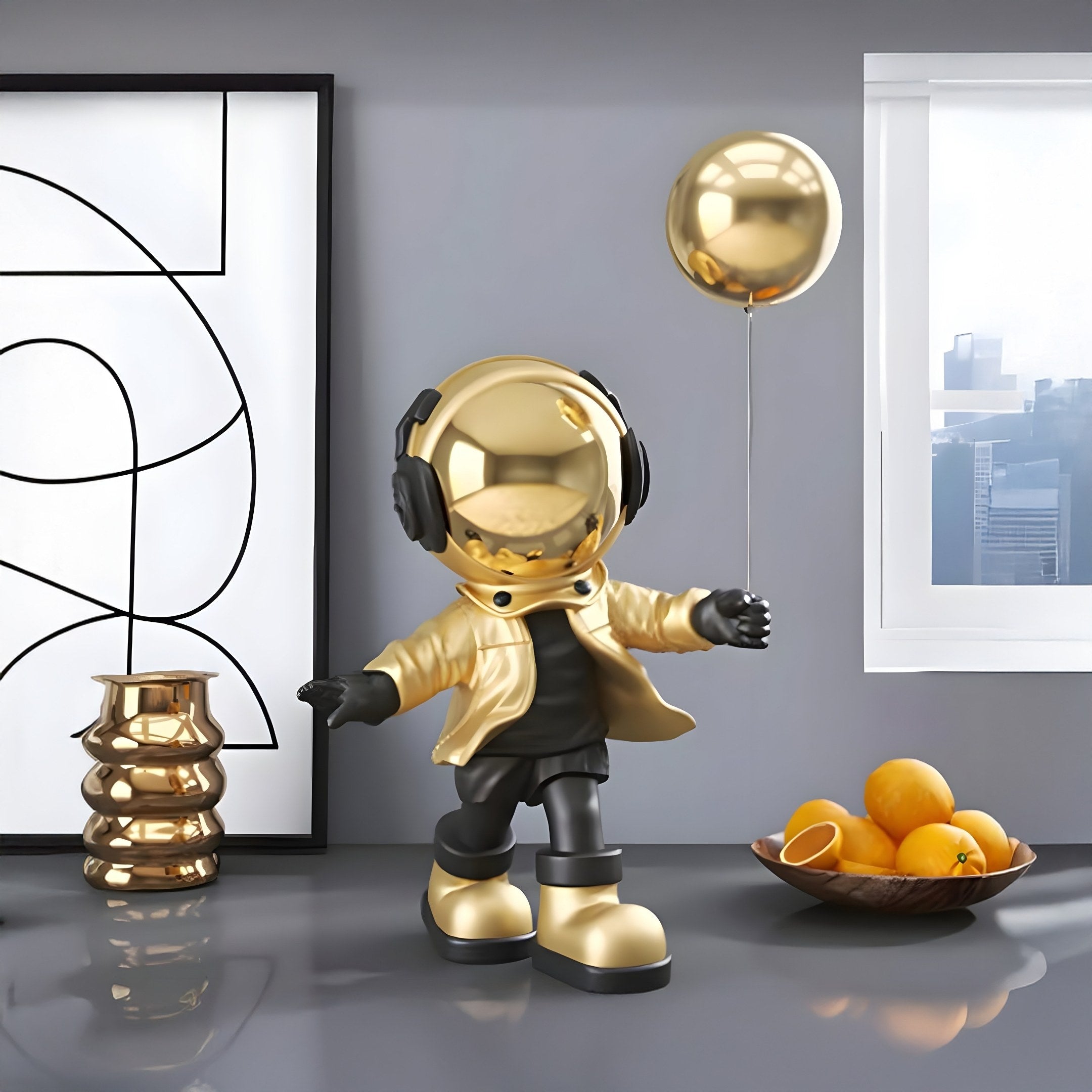 Kleine himmlische goldene Astronauten-Luftballon-Stehfigur - 48 cm