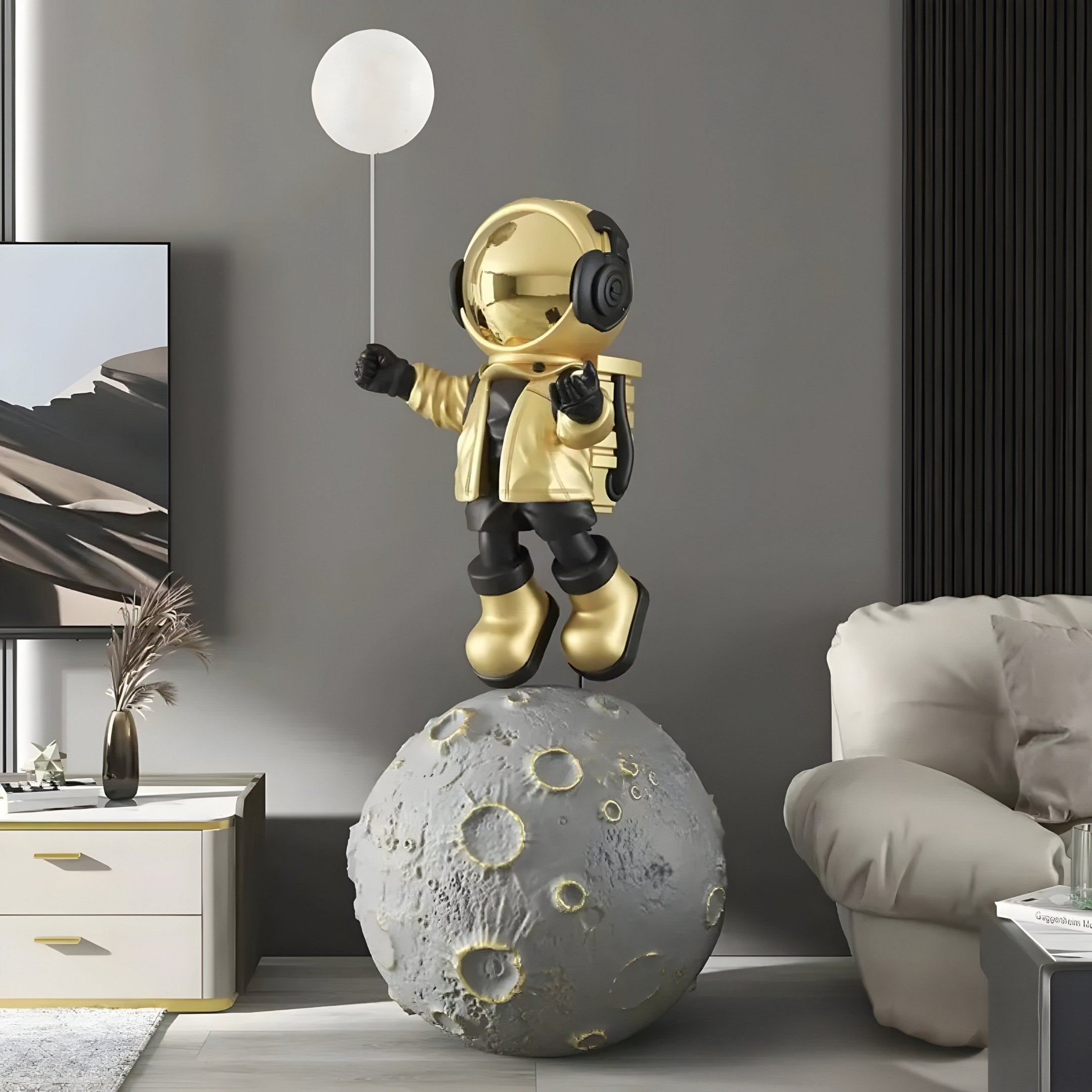 Große himmlische goldene Astronauten-Glow-Ballon-Moonwalk-Skulptur - 140 cm
