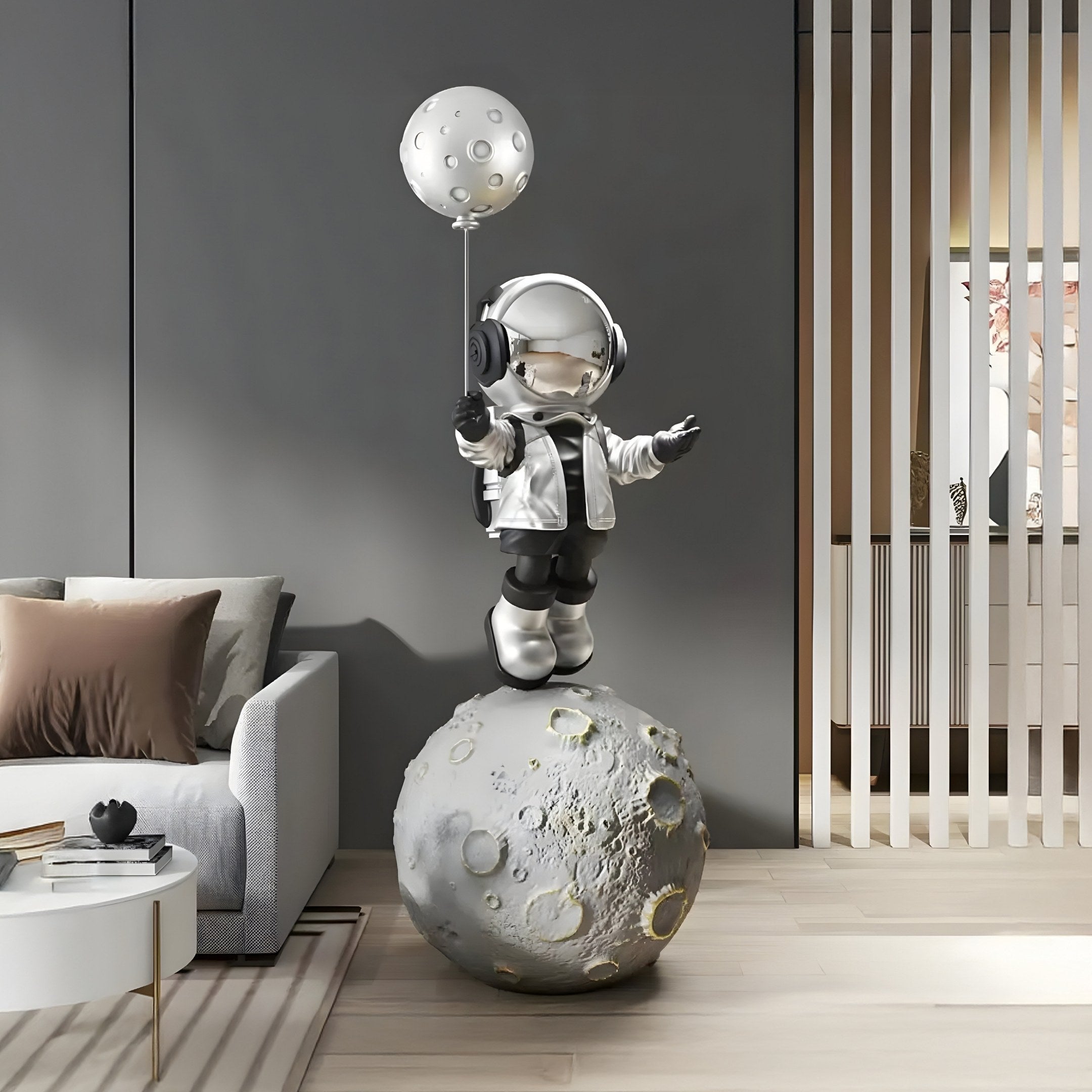 Große Lunar Silver Astronaut Ballon Mondspaziergang Skulptur - 140cm