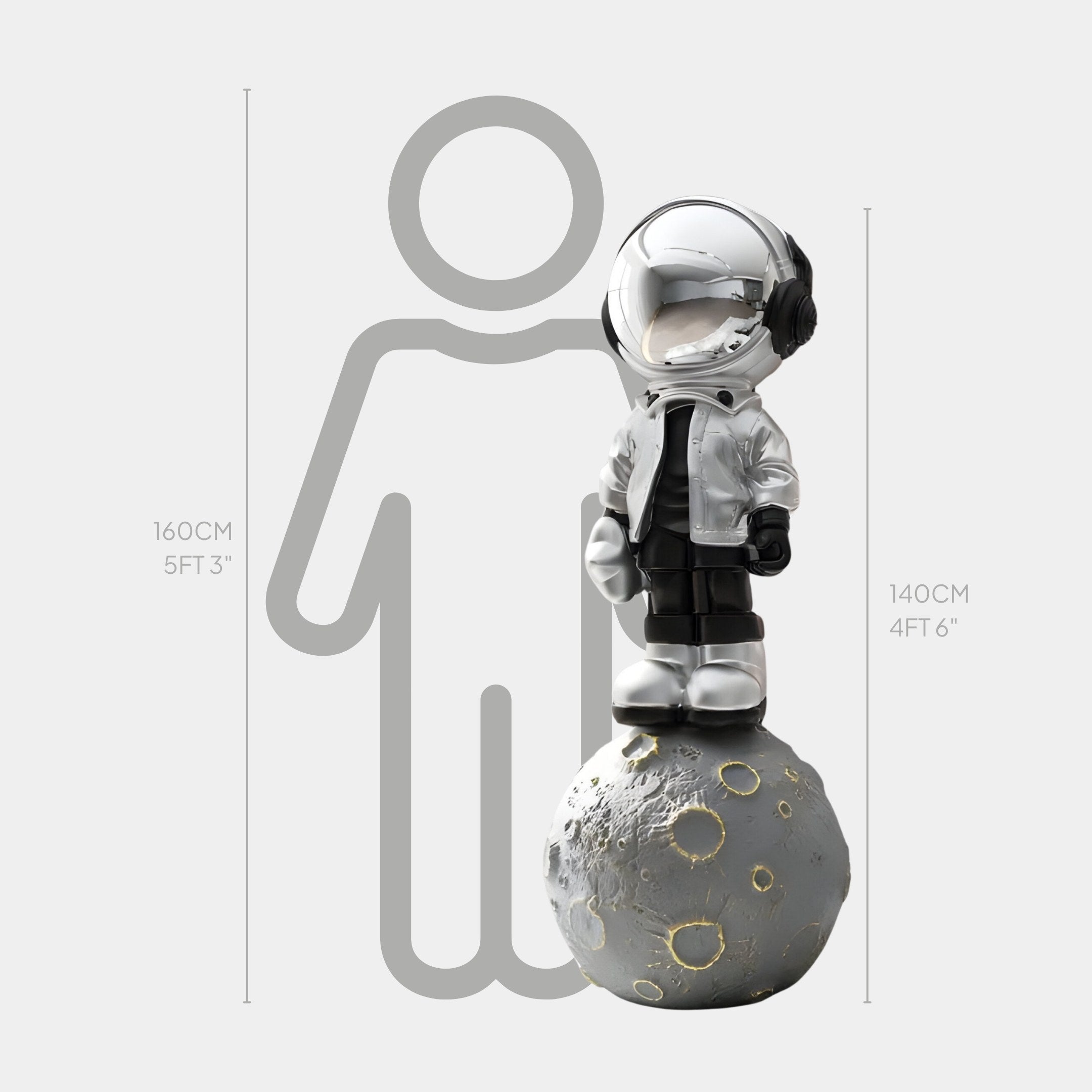 Große Lunar Silber Astronaut Beats On Moon Skulptur - 140cm