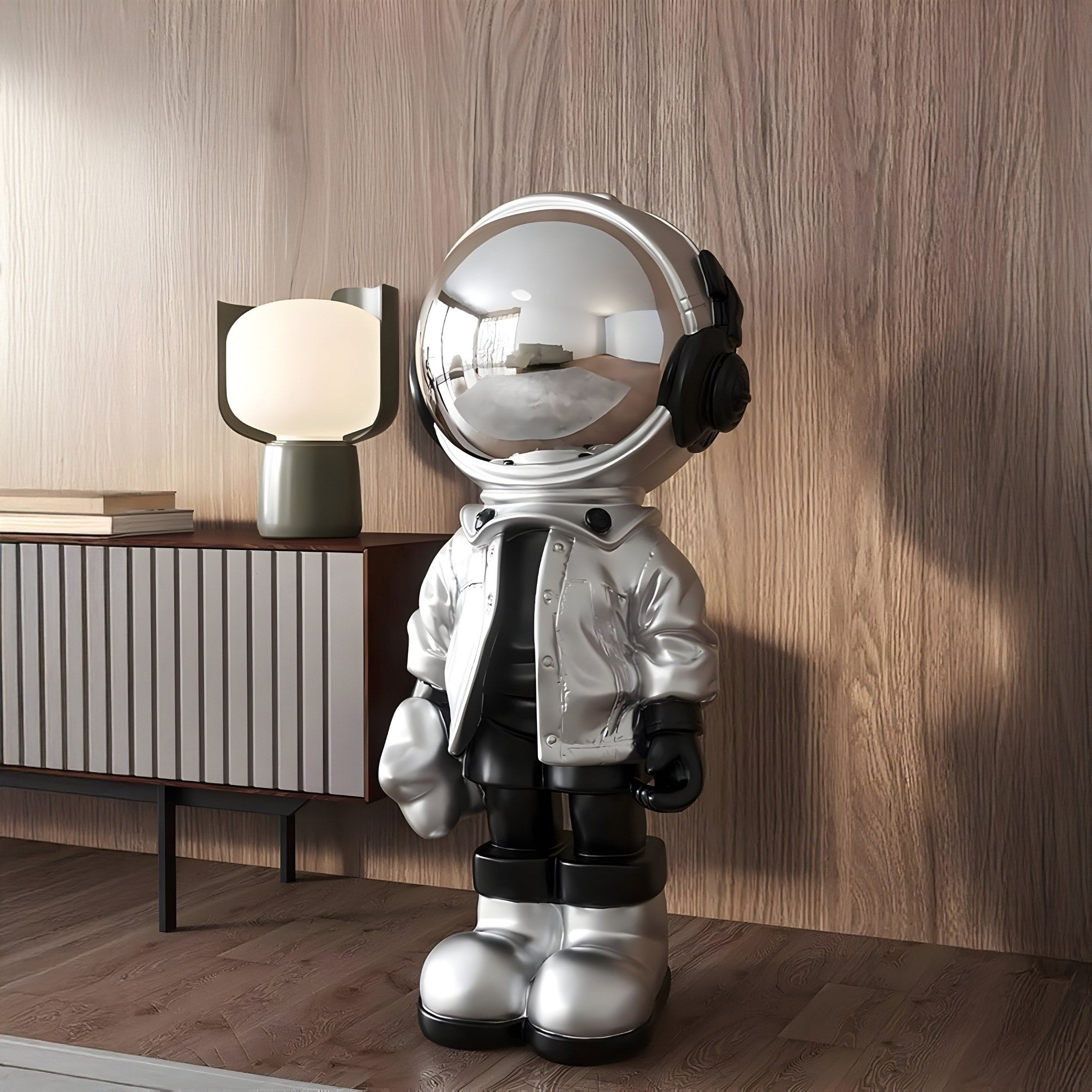 Große Lunar Silver Astronaut Beats Skulptur - 150cm