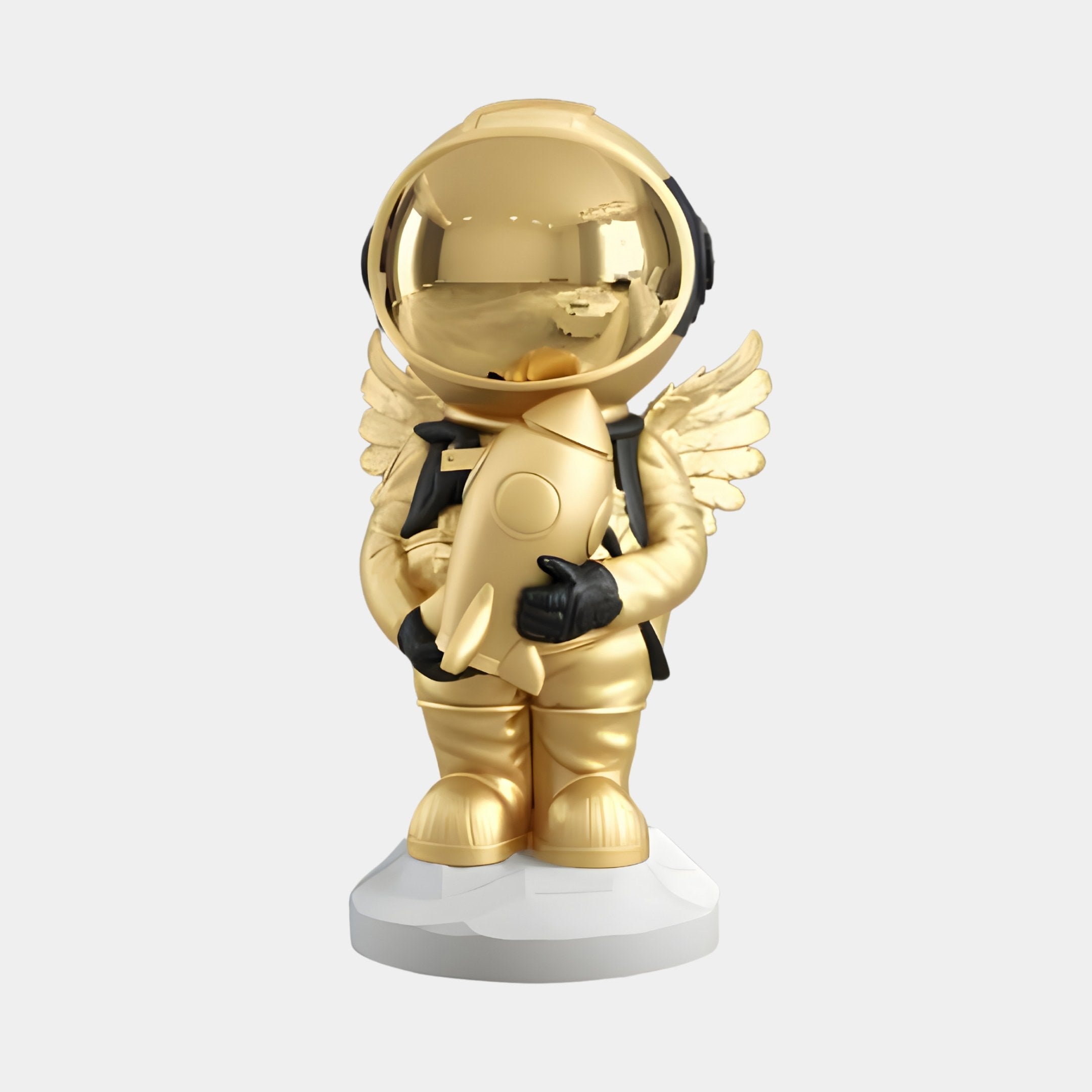 Kleine himmlische goldene Astronauten-Engel-Raketen-Skulptur - 75 cm