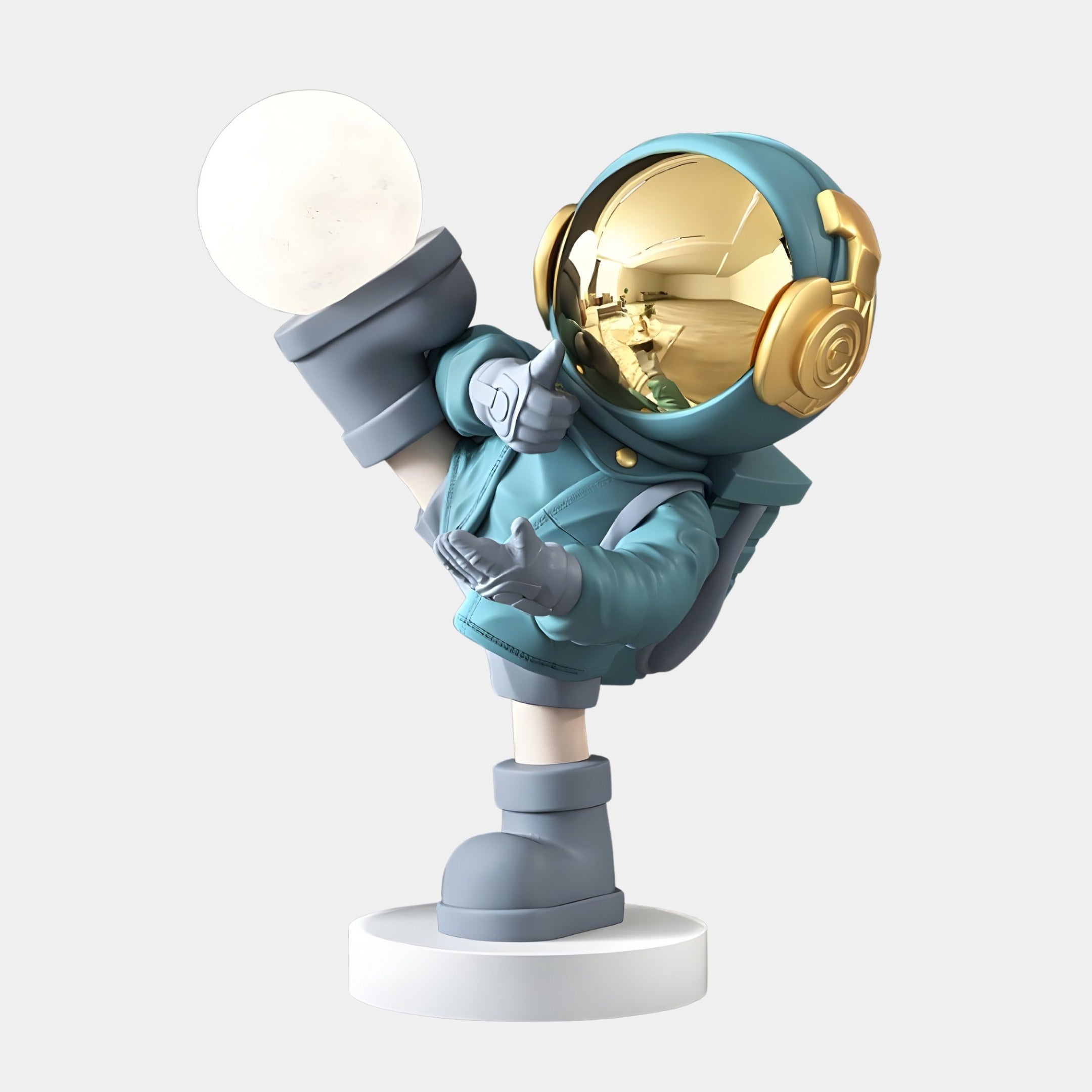 Kleine Galaktische Blaue Astronauten Glow Kick Skulptur - 70cm