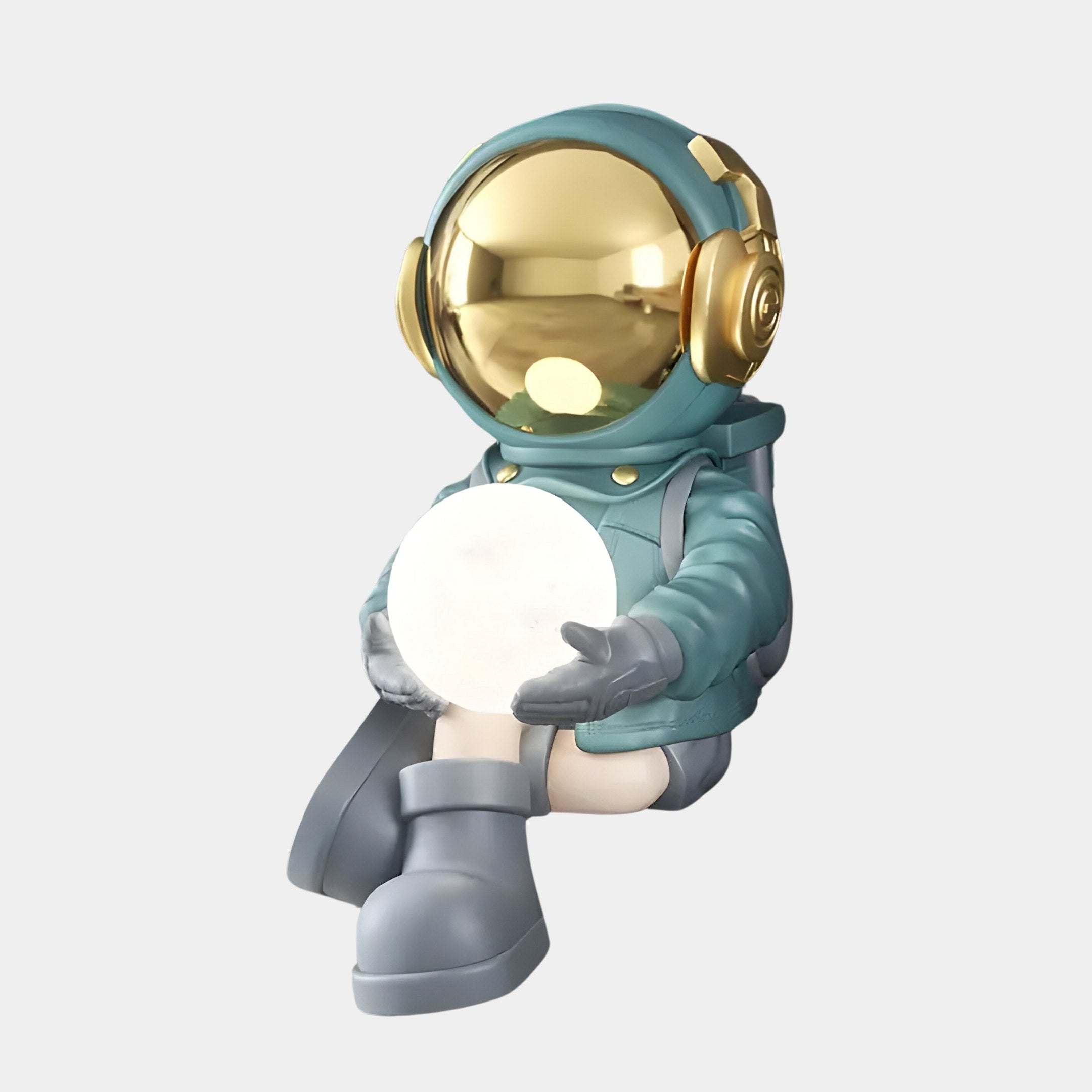 Kleine Galaktische Blaue Astronauten Leuchtende Sitzende I Skulptur - 53 cm