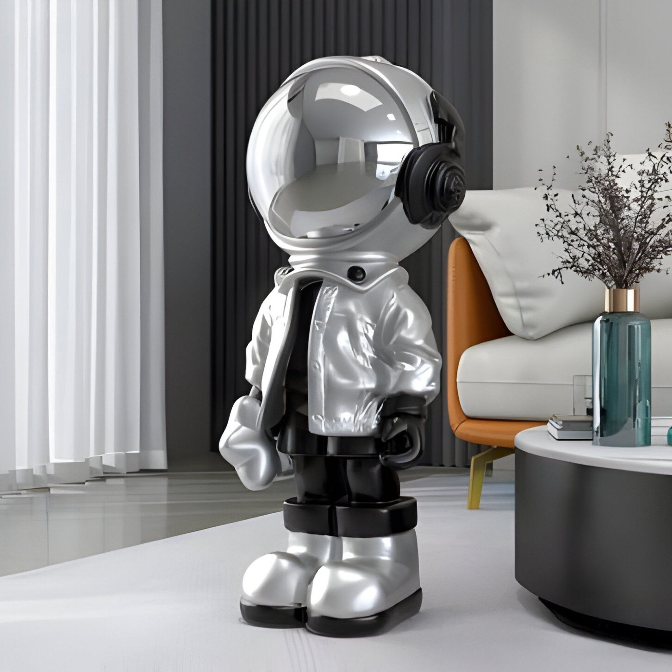 Kleine Lunar Silber Astronaut Beats Skulptur - 70cm